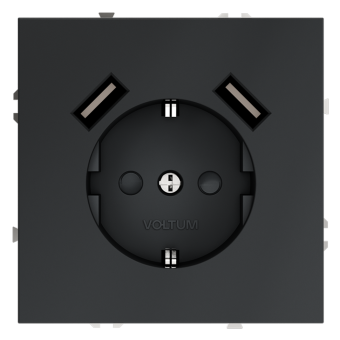 Розетка VOLTUM S70, с заземлением и защитными шторками, 16А, с USB, A+A, графит, VLS040407 Розетка VOLTUM S70, с заземлением и защитными шторками, 16А, с USB, A+A, графит, VLS040407