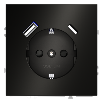 Розетка VOLTUM S70, с заземлением и защитными шторками, 16А, с USB, A+С, антрацит (металл) Розетка VOLTUM S70, с заземлением и защитными шторками, 16А, с USB, A+С, антрацит (металл)